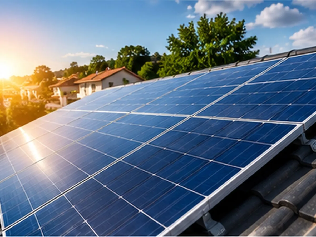 Consórcio de Placa Solar em Porto Murtinho MS | Consórcio Porto Murtinho Painéis solares instalados sobre telhado de casa em dia ensolarado